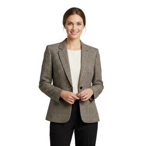 Rafaella Vintage Wool Blend Brown Plaid Blazer Dark Academia Size 10